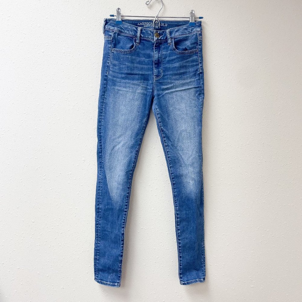 American Eagle Size 6 Long Hi-Rise Jegging Medium Blue Wash Women's